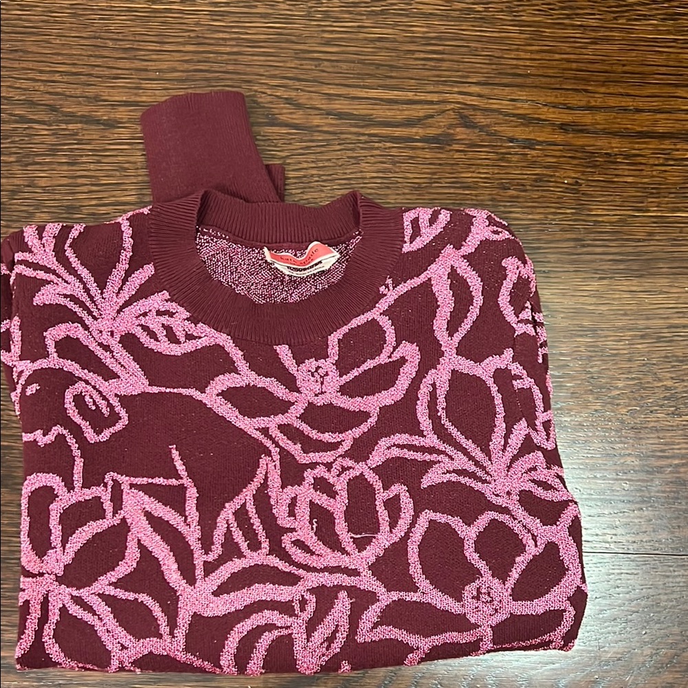 Kate Spade Burgundy and Pink Floral Sweater